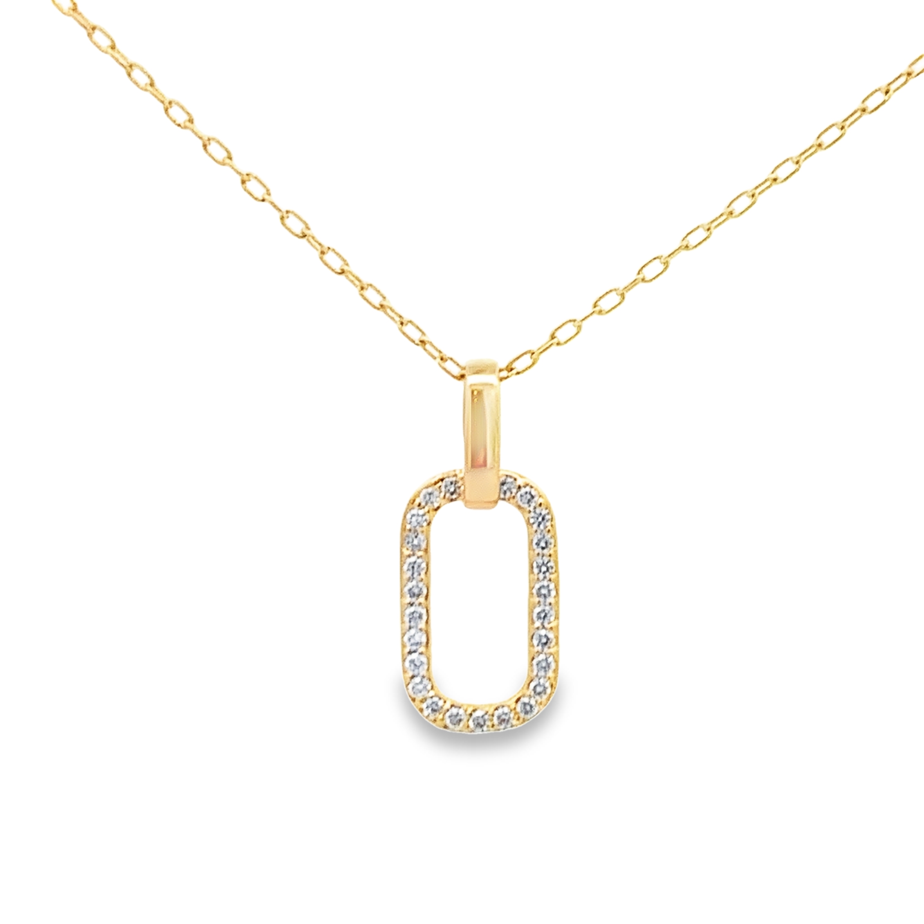 18K Yellow Gold Diamond Oval Pendant Necklace
