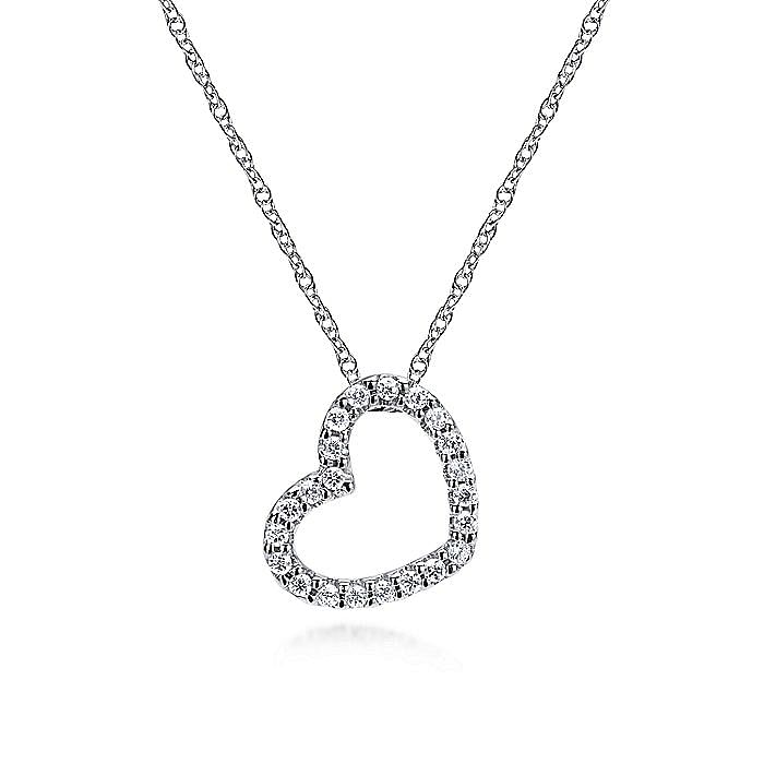 Gabriel & Co. 14K White Gold Classic Pavé Diamond Sideways Open Heart Necklace