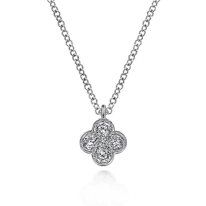 Gabriel & Co. 14K White Gold Diamond Clover Pendant Necklace