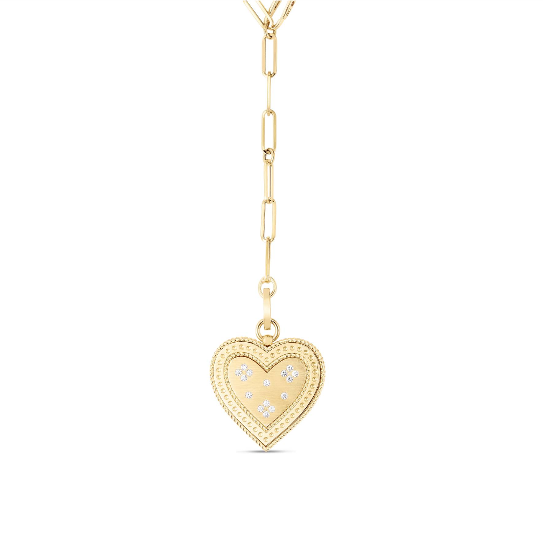 Roberto Coin 18K Yellow Gold Venetian Princess Large Diamond Heart Medallion Pendant Necklace