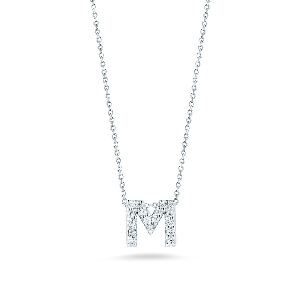 Roberto Coin 18K White Gold Love Letter Diamond M Pendant Necklace