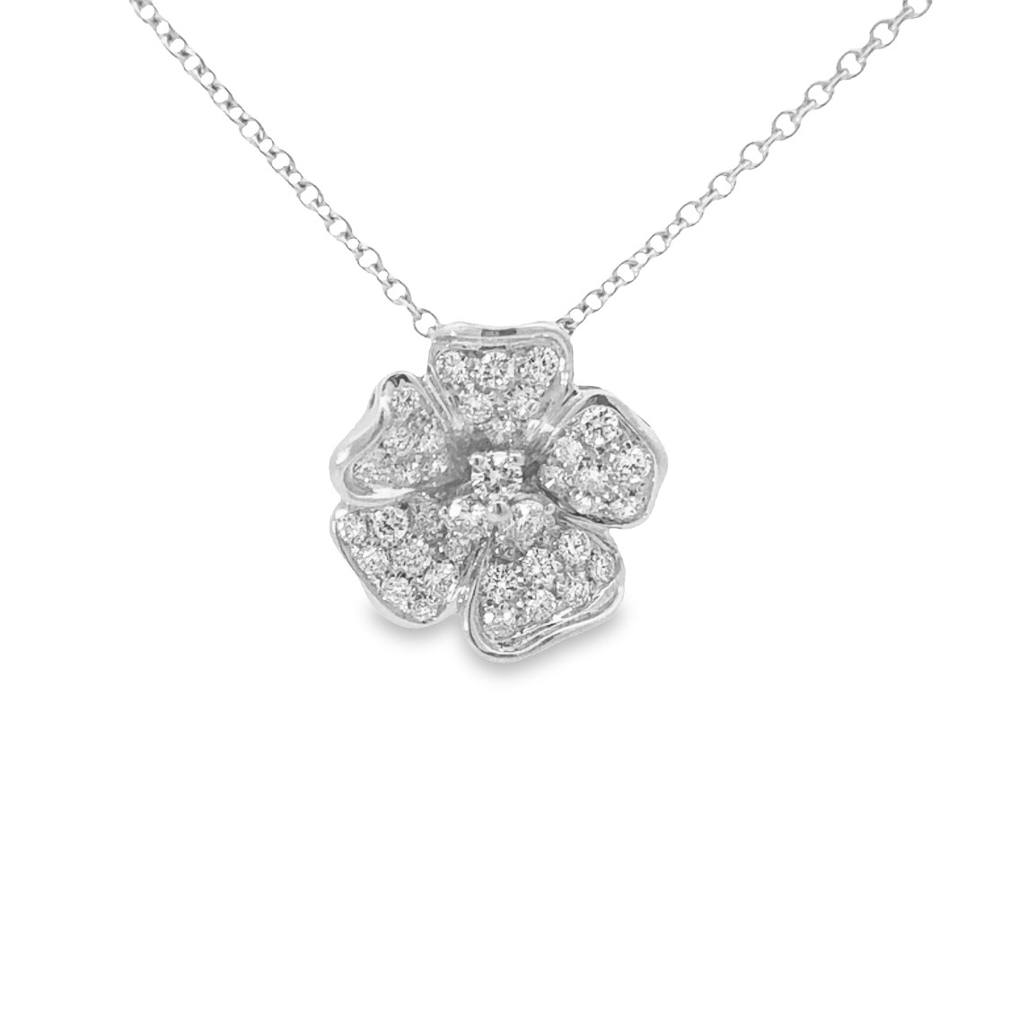 Leo Pizzo 18K White Gold Diamond Flower Necklace