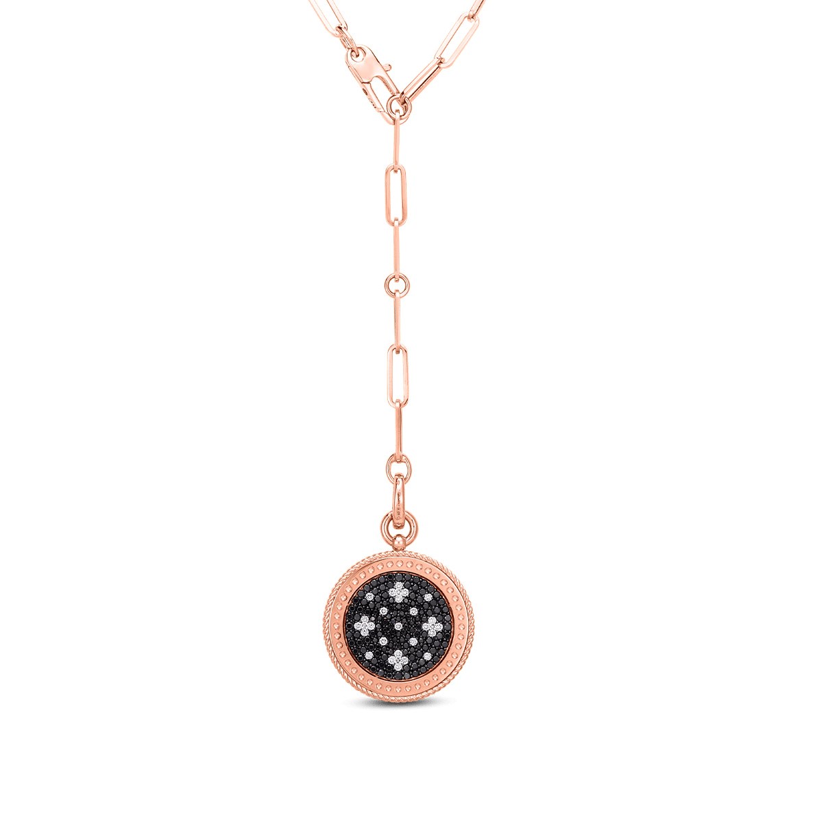 Roberto Coin 18K Rose Gold Black and White Diamond Medallion Pendant Necklace