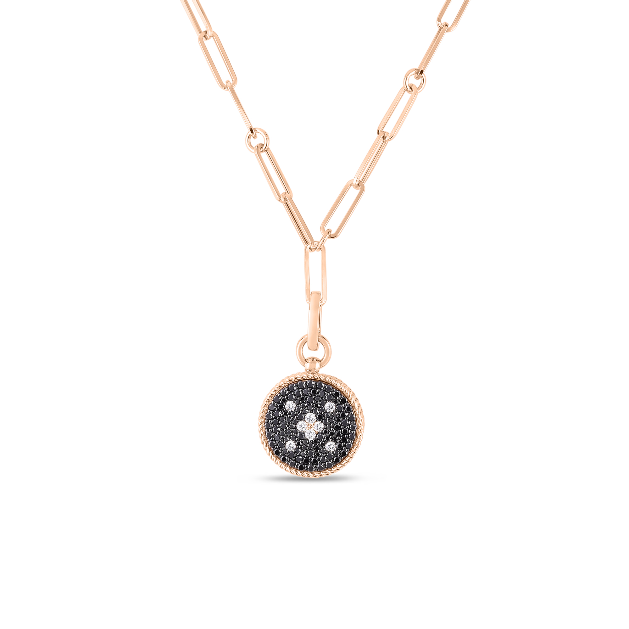 Roberto Coin 18K Rose Gold Black and White Diamond Medallion Pendant Necklace