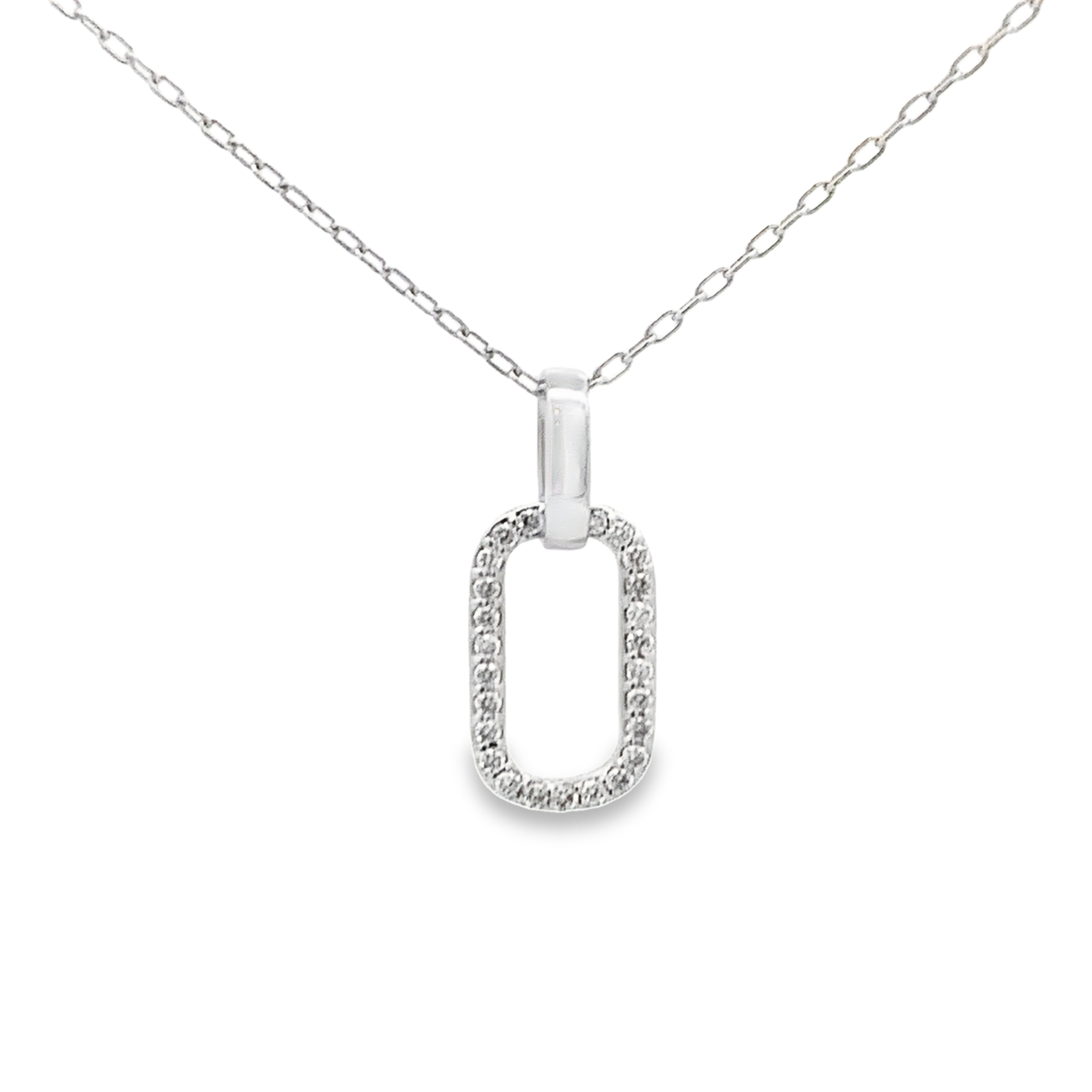 18K White Gold Diamond Oval Pendant Necklace