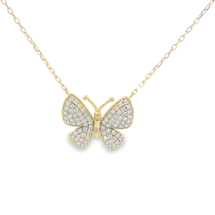 14K Yellow Gold Butterfly Pendant with 78 Round Diamonds 0.58 Tcw G-H SI