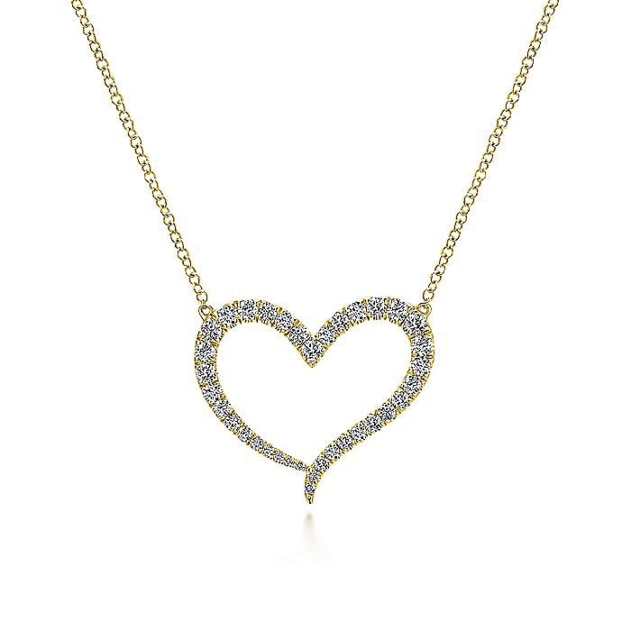 Gabriel & Co. 14K Yellow Gold Open Heart Diamond Pendant Necklace