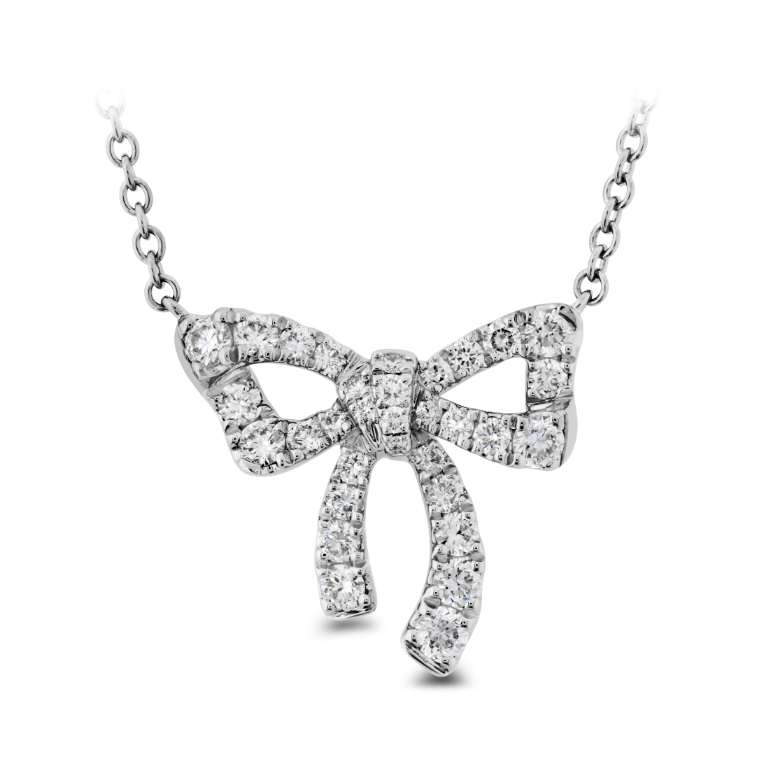 Memoire 18K White Gold Presence Bow Tie Necklacw wit 32 Round Diamonds 0.38 Tcw G-H SI