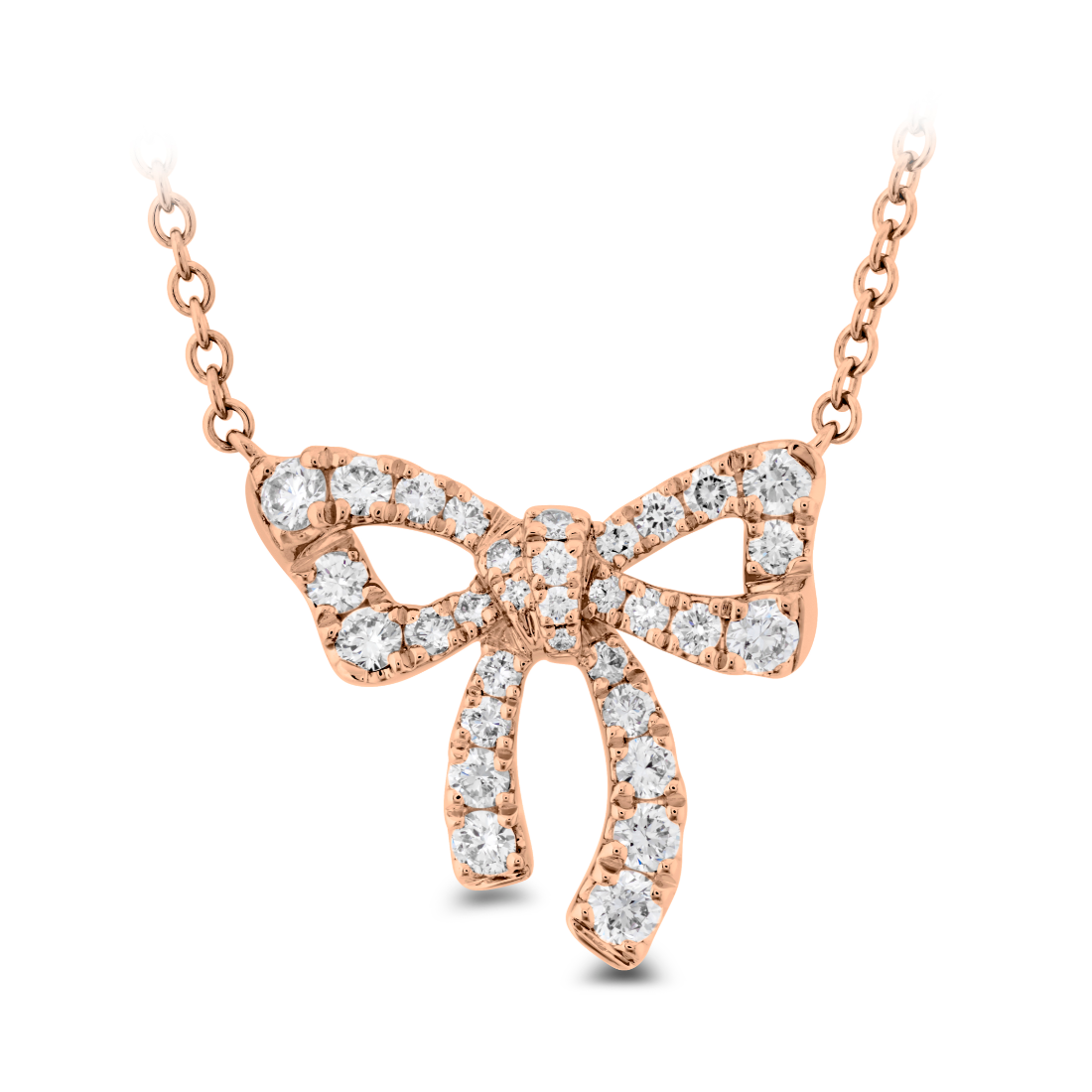 Memoire 18K Rose Gold Presence Bow Tie Necklacw wit 32 Round Diamonds 0.38 Tcw G-H SI