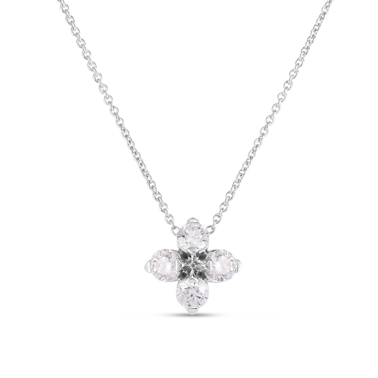 Roberto Coin 18K White Gold Love in Verona Flower Necklace with 4 Round Diamonds 0.55 Tcw G-H SI