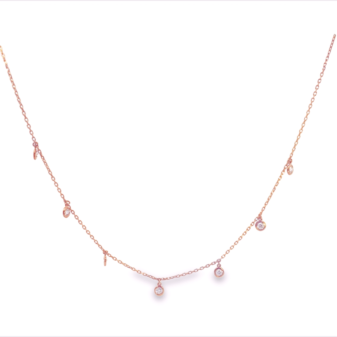 14K Rose Gold Necklace with 7 Round Diamonds 0.70 Tcw G-H SI1 16