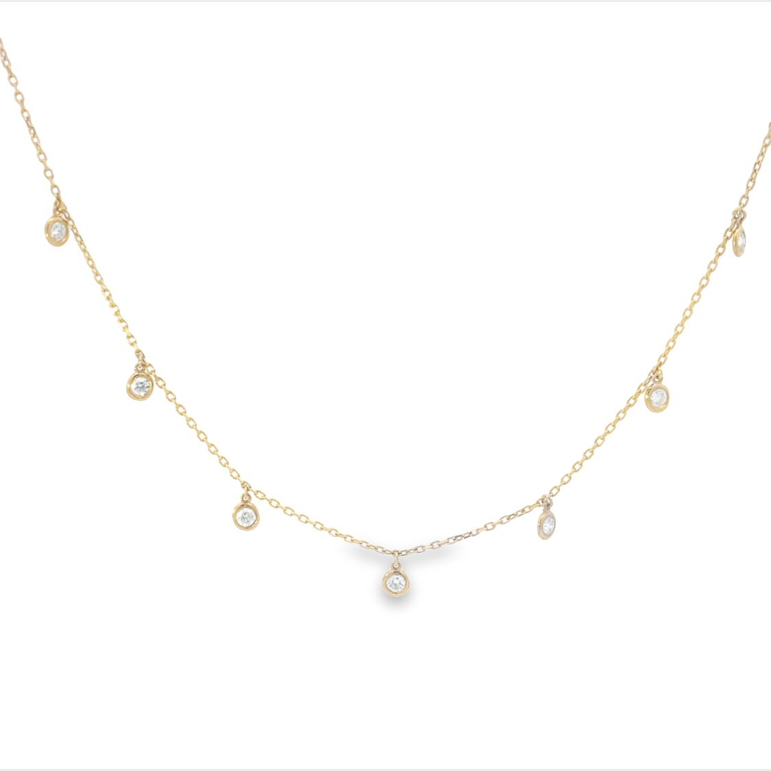 14K Yellow Gold Necklace with 7 Round Brilliant Cut Diamonds 0.70 Tcw G-H SI1 16