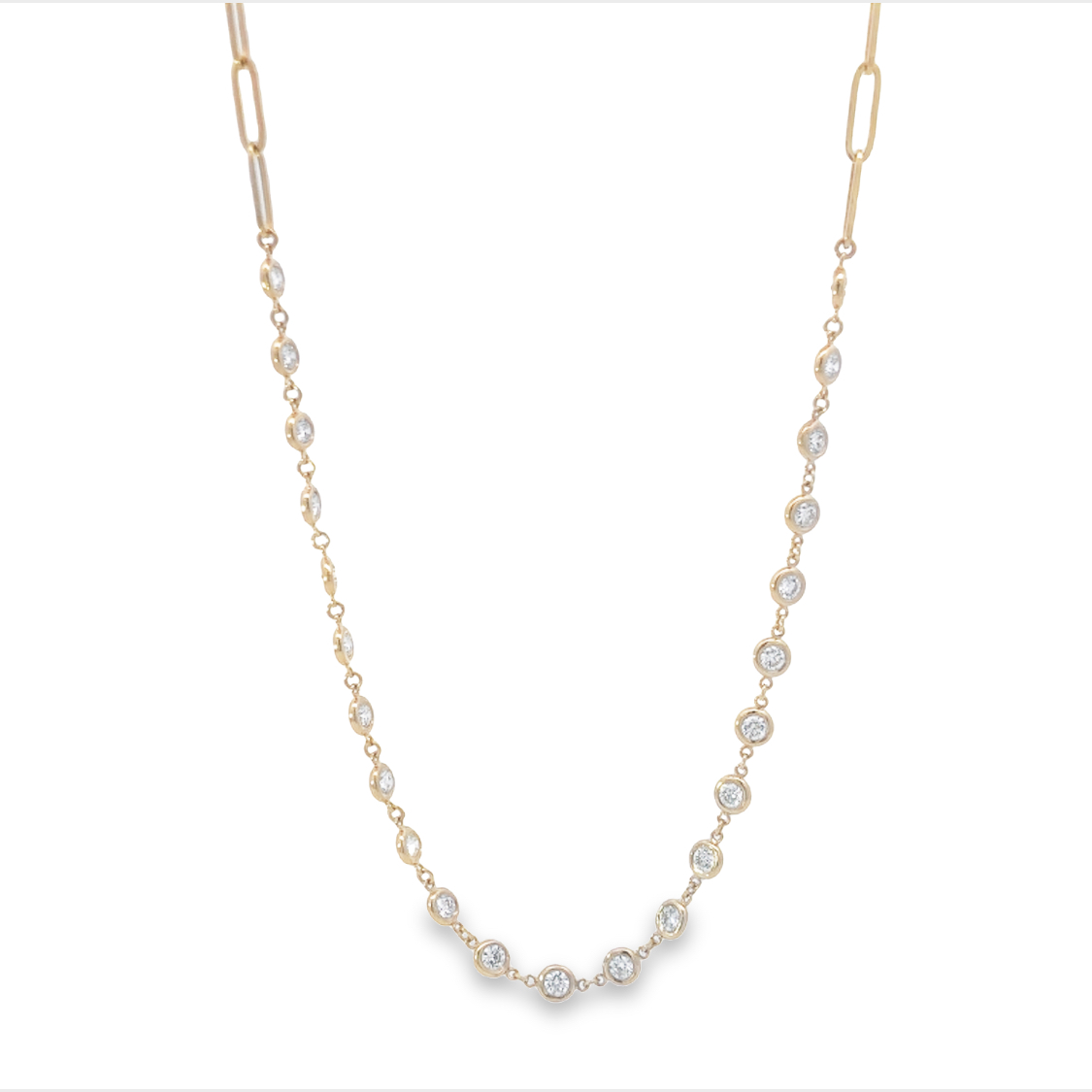 14K Yellow Gold Diamonds by the Yard Necklace with 23 Round Diamonds 2.00 Tcw G-H SI1 16