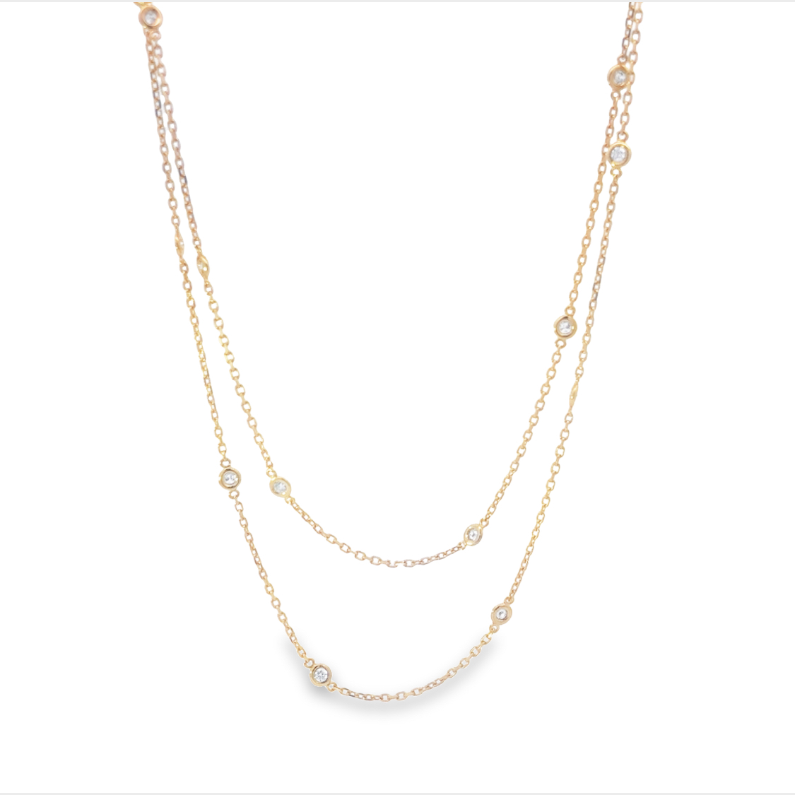 14K Yellow Gold Diamonds by the Yard Necklace with 16 Round Diamonds .50 Cts G-H SI1 Size 24