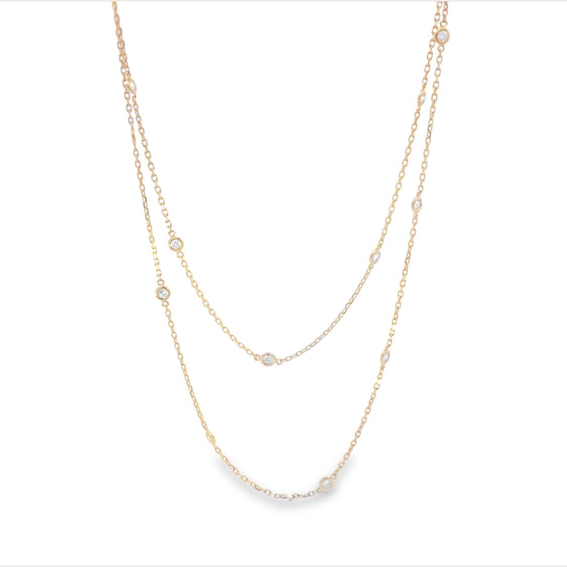 14K Yellow Gold Diamond by the Yard Necklace with 16 Round Diamonds .50 Tcw G-H SI1  Size 24