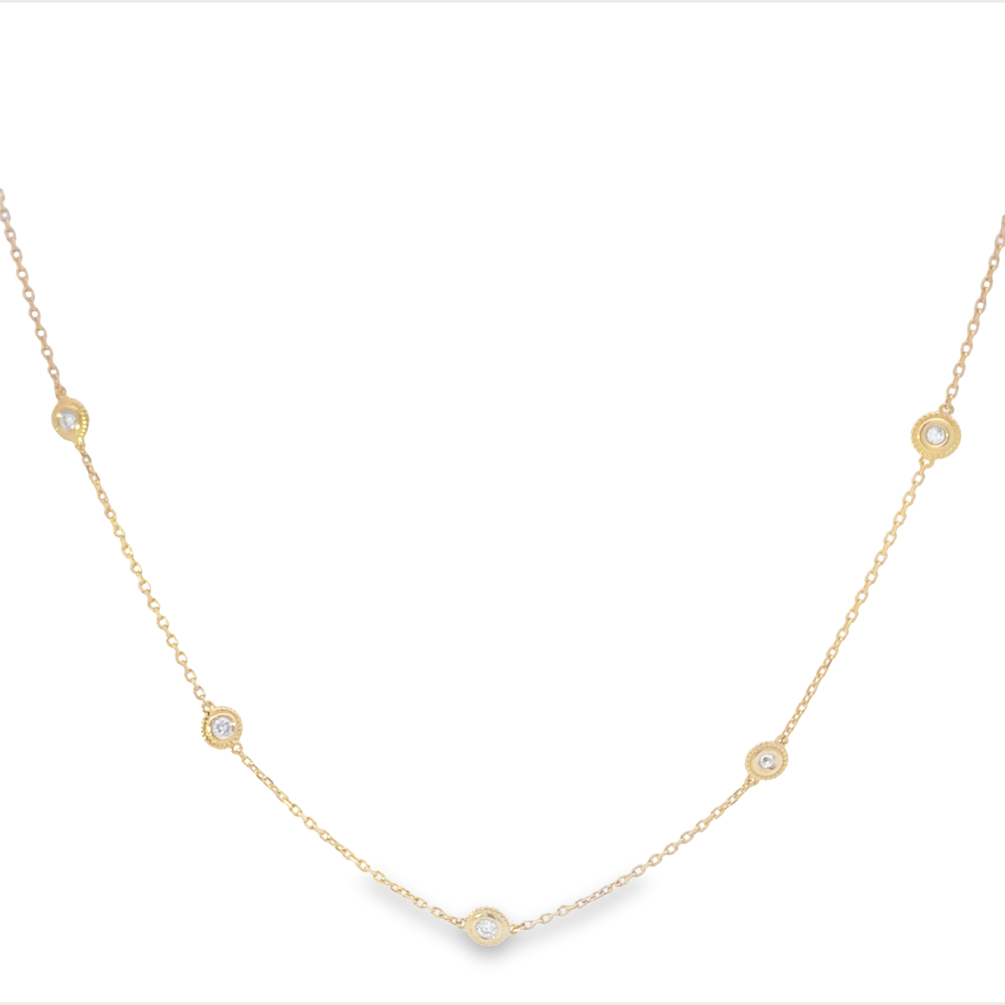 14K Yellow Gold Necklace with 10 Round Diamonds .60 Tcw G-H SI1 Size 18