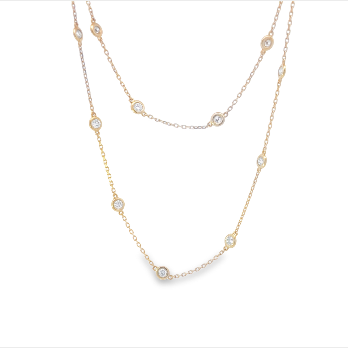 14K Yellow Gold Diamonds by the Yard Necklace with 16 Round Diamonds 1.50 Tcw G-H SI1 Size 20'