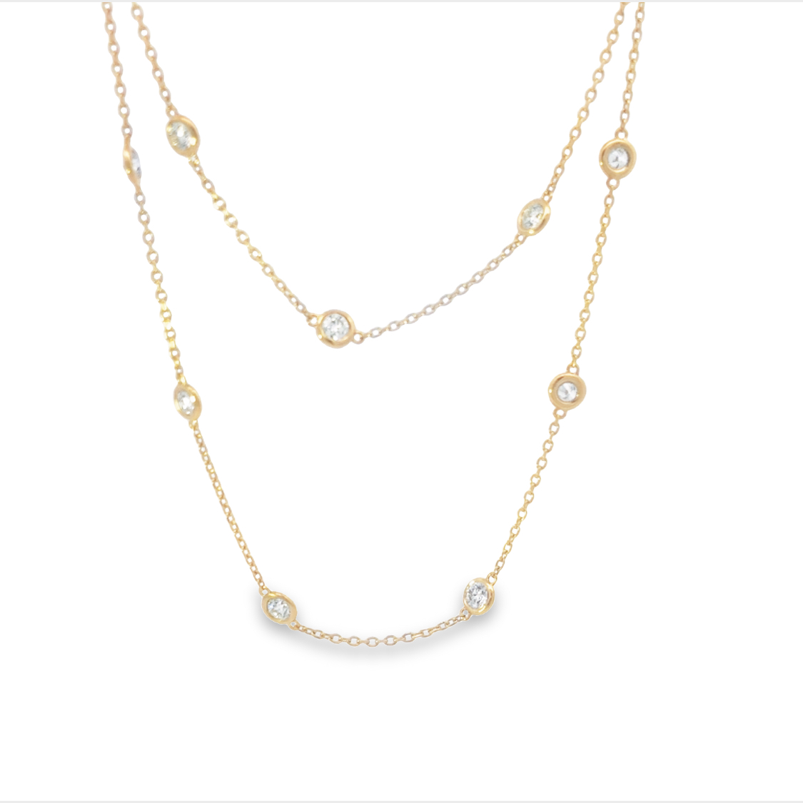 18K Yellow Gold Diamonds by the Yard Necklace with 16 Round Brilliant Cut Diamonds 2.50 Tcw G-H SI1 Size 20