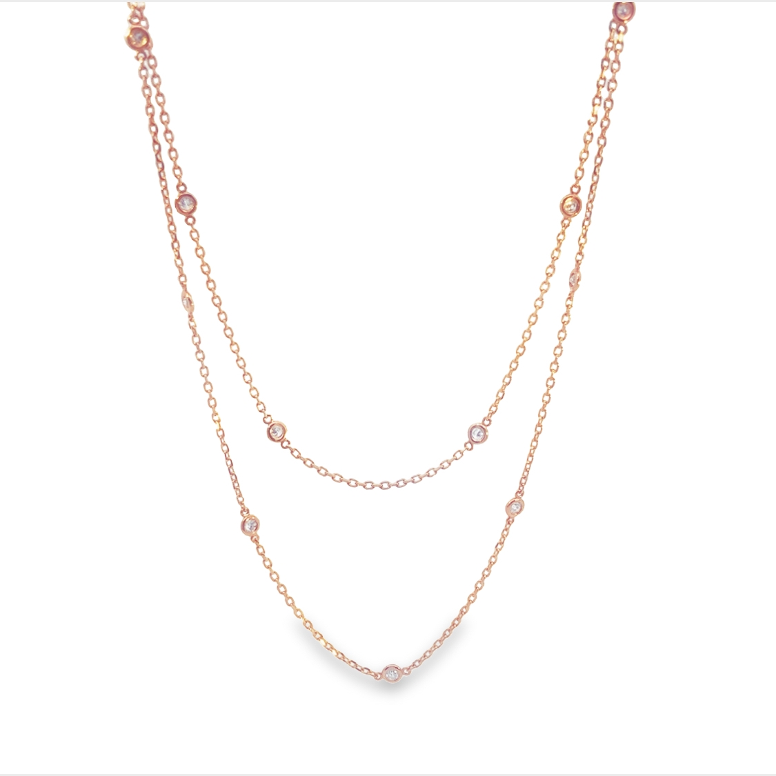 14K Rose Gold Necklace with 16 Round Brilliant Cut Diamonds 0.50 Tcw G-H SI1 Size 24