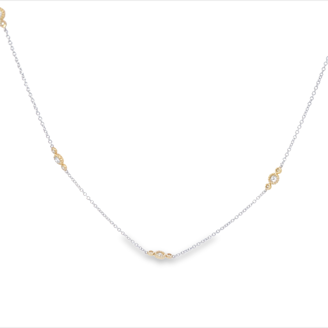 14K White and Yellow Gold Diamond Station Necklace