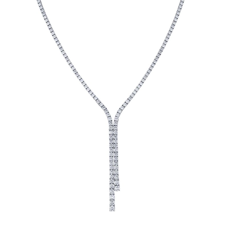 Norman Silverman 18K White Gold Lariat Necklace with 189 Round Briallinat Cut Diamonds 10.24 Tcw