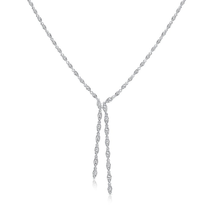 Uneek 18K White Gold Lariat Necklace with 144 Round Diamonds 2.28 CTW G-H VS2-SI1