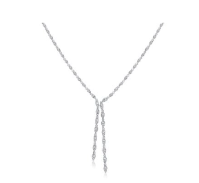 Uneek 18K White Gold Lariat Necklace with 144 Round Diamonds 2.28 CTW G-H VS2-SI1