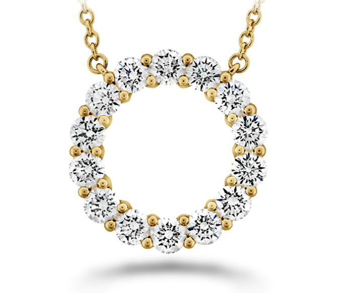 Memoire 18K Yellow Gold Circle Neclace with 14 Round Diamonds 1.02 Tcw G-H SI