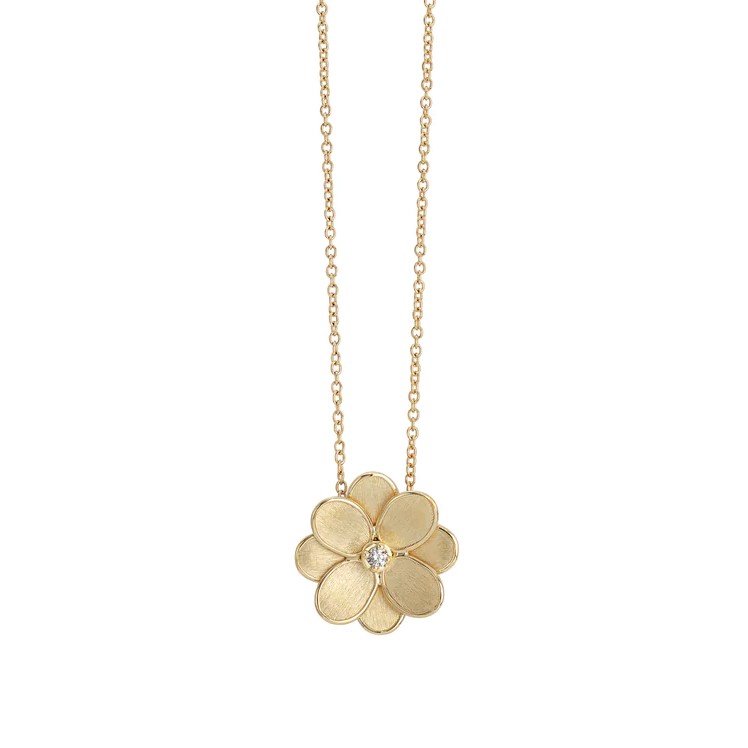 Marco Bicego 18K Yellow Gold Petali Collection Diamond Small Flower Pendant Necklace