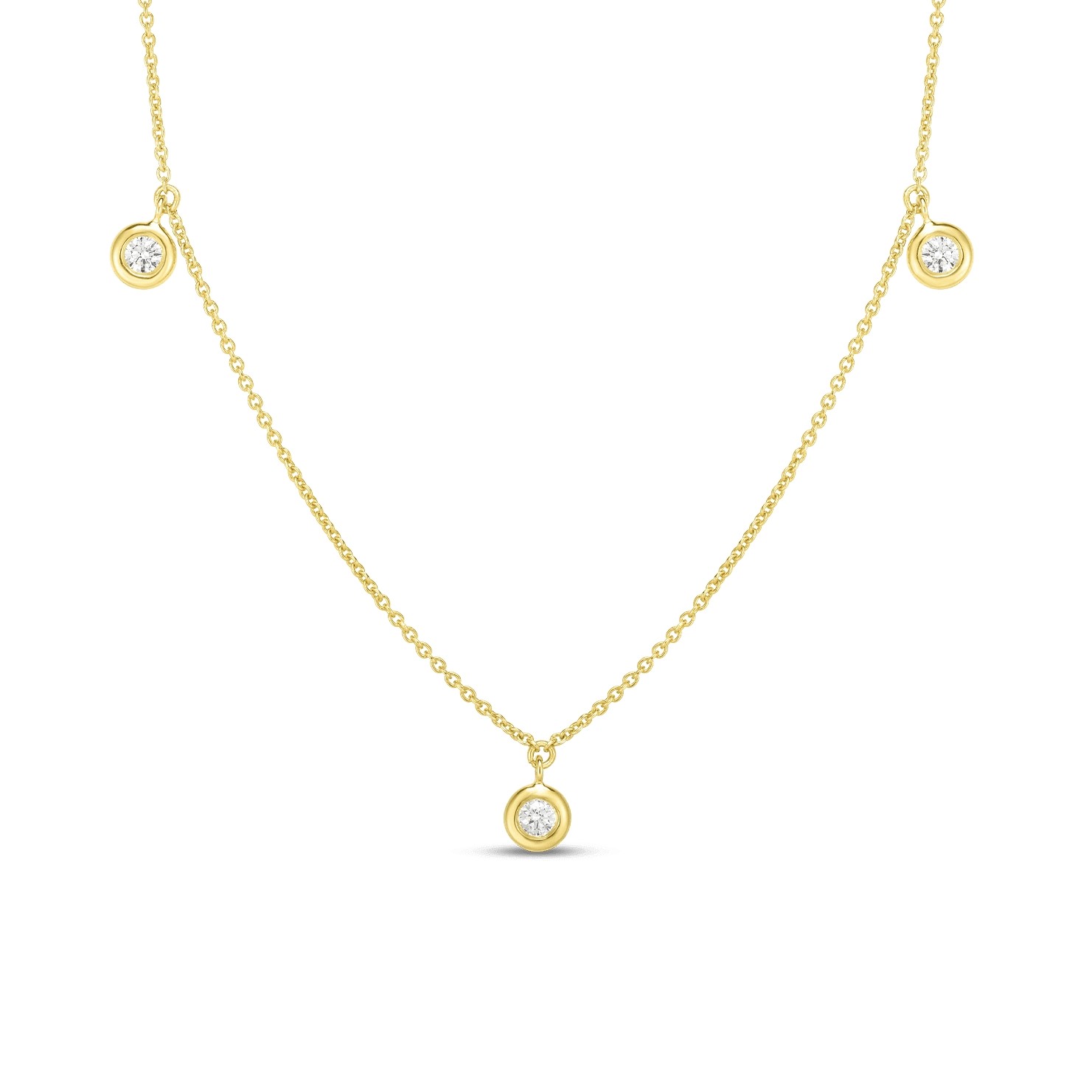 Roberto Coin 18K Yellow Gold 3 Stations Dangling Necklace with 3 Round Brilliant Cut Diamonds 0.13 TCW G-H SI