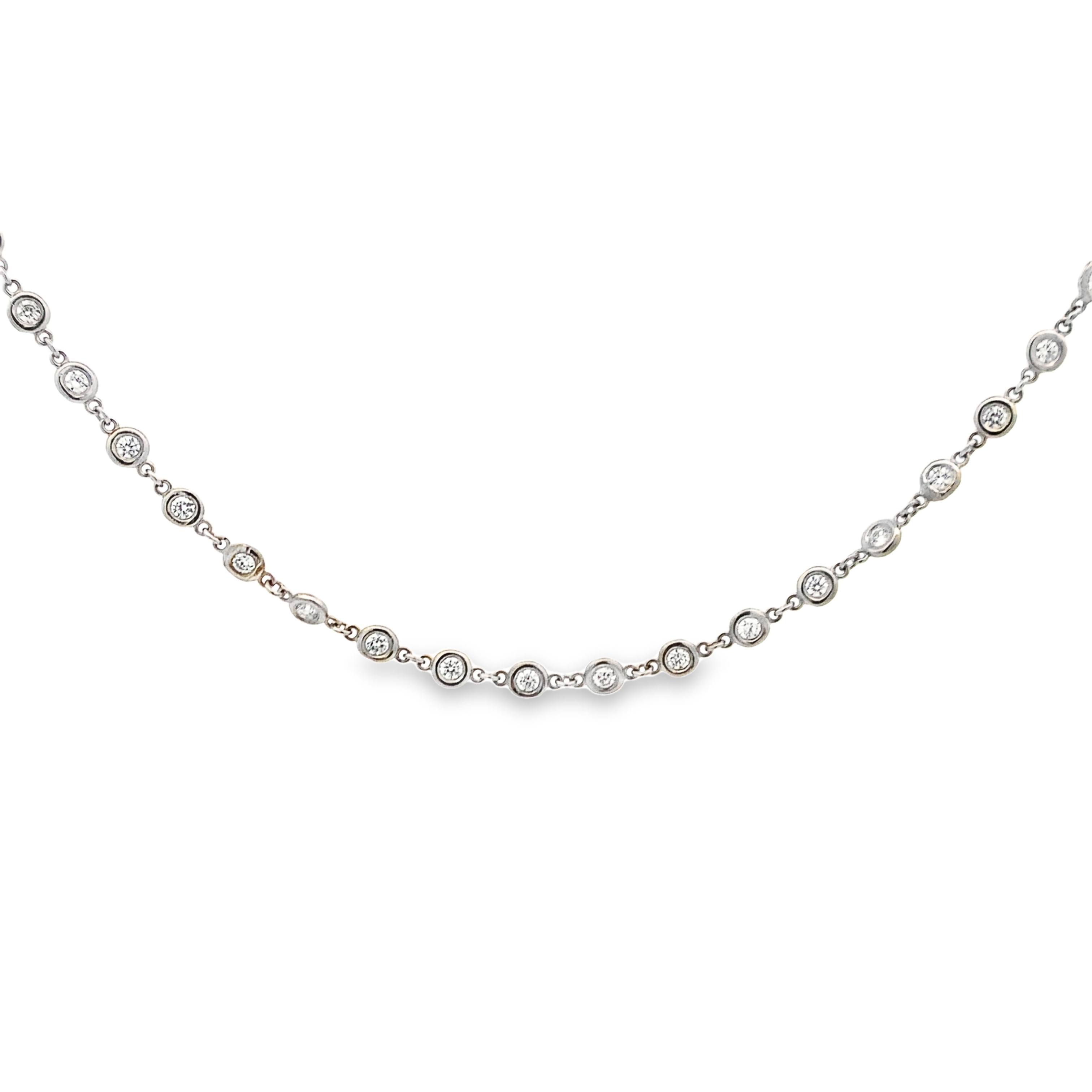 14K White Gold Bezel-Set Diamond Chain Necklace