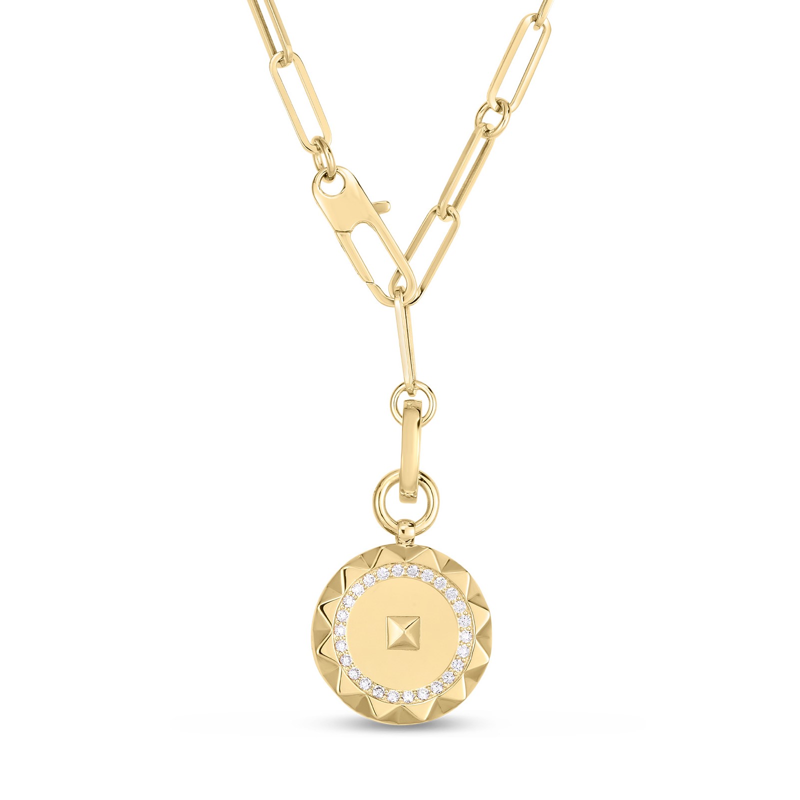 Roberto Coin 18K Yellow Gold Diamond Obelisco Small Medallion Necklace