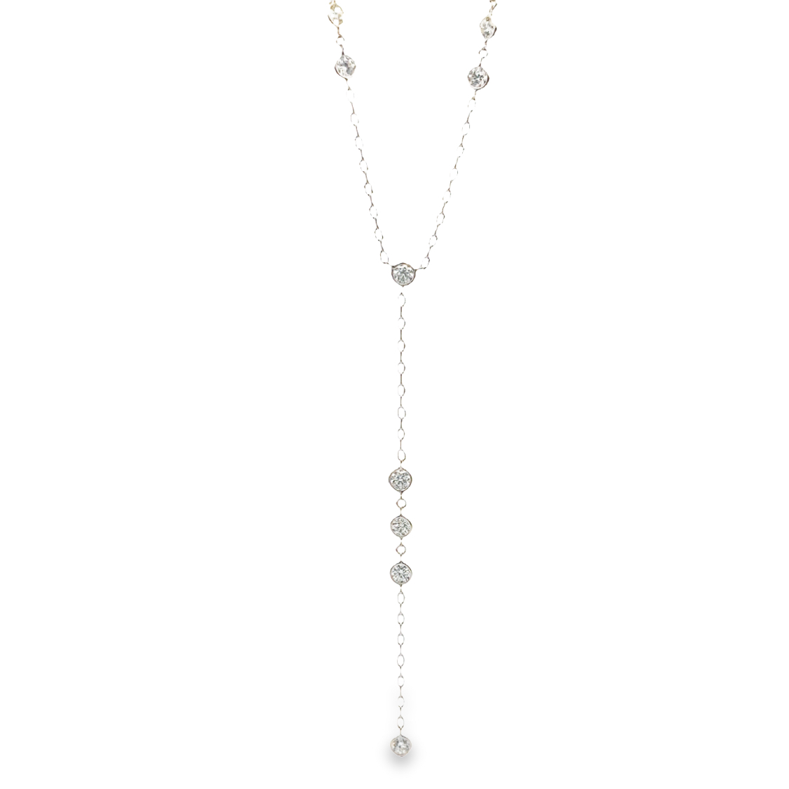 Norman Silverman 18K White Gold Lariat Necklace with 19 Round Brilliant Cut Diamonds 3.76 TCW G-H VS