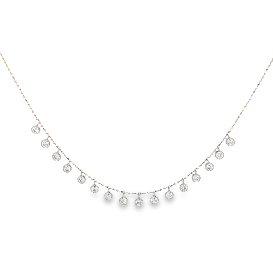 Norman Silverman 18K White Gold Drip Necklace with 16 Round Brilliant Cut Diamonds 1.34 TCW G-H VS