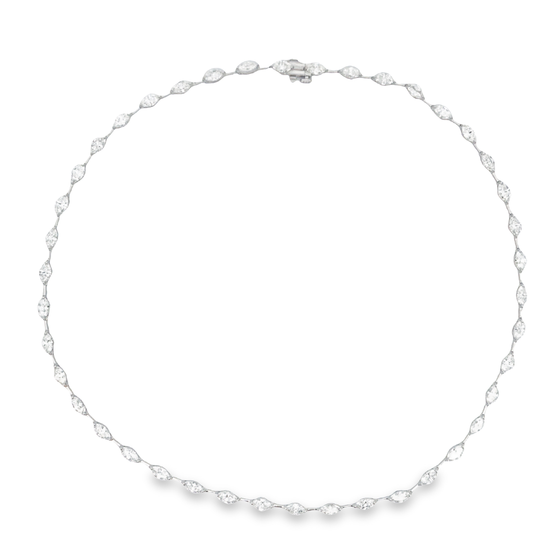 Norman Silverman 18K White Gold Bar Necklace with 42 Marquise Cut Diamonds 8.25 TCW G-H VS