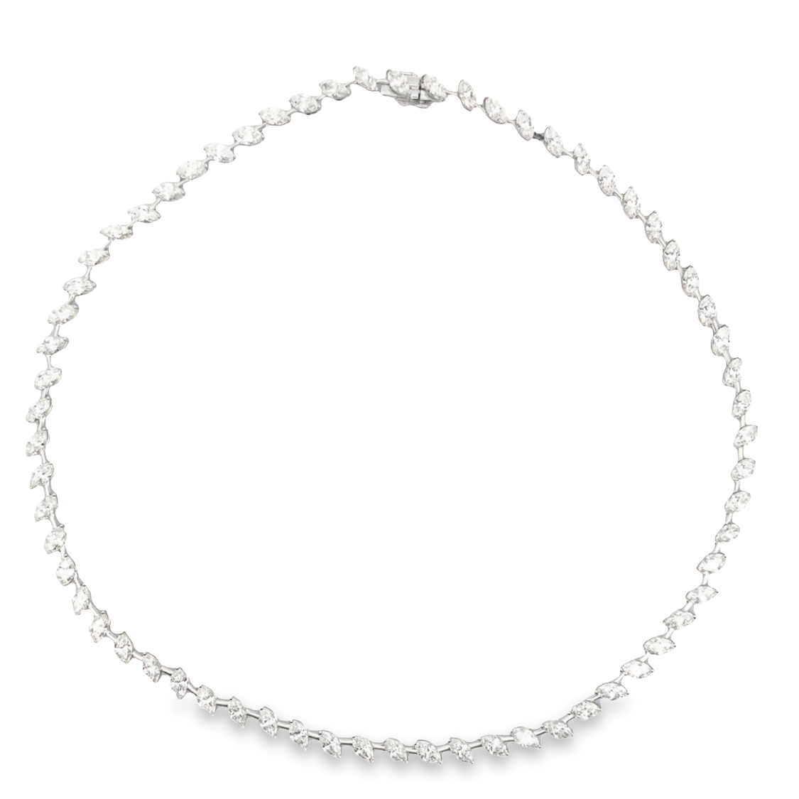Norman Silverman 18K White Gold Slanted Set Necklacewith 65 Marquise Cut Diamonds 15.53 TCW G-H VS