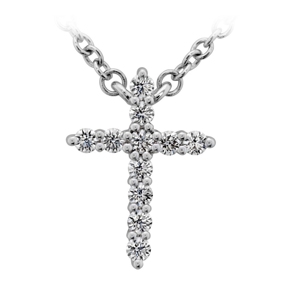 Hearts on Fire 18K White Gold Signature Cross Necklace with 11 Round Diamonds 0.11 Tcw G-H VS-SI