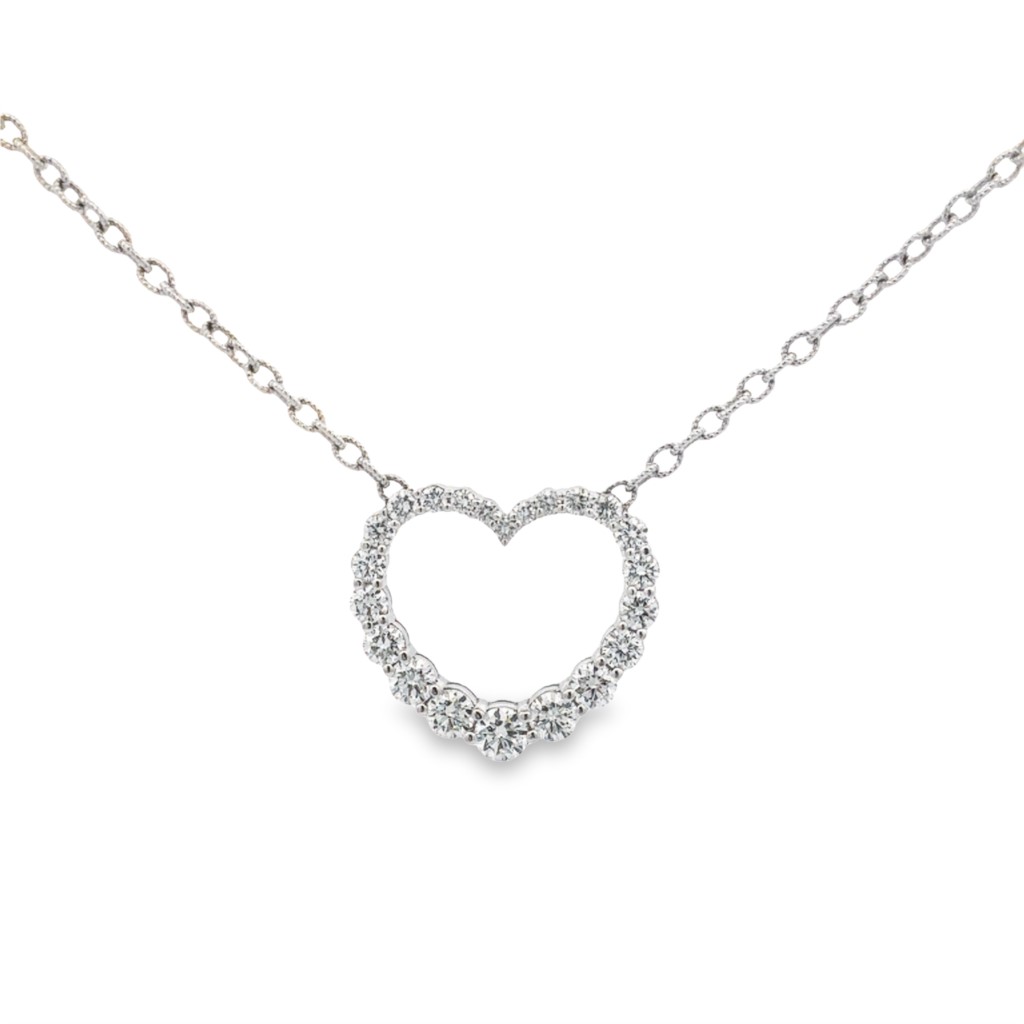 18K White Gold Diamond Heart Pendant on a 14K White Gold Chain