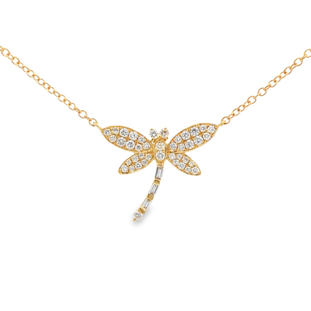 18K Yellow Gold Diamond Dragonfly Necklace