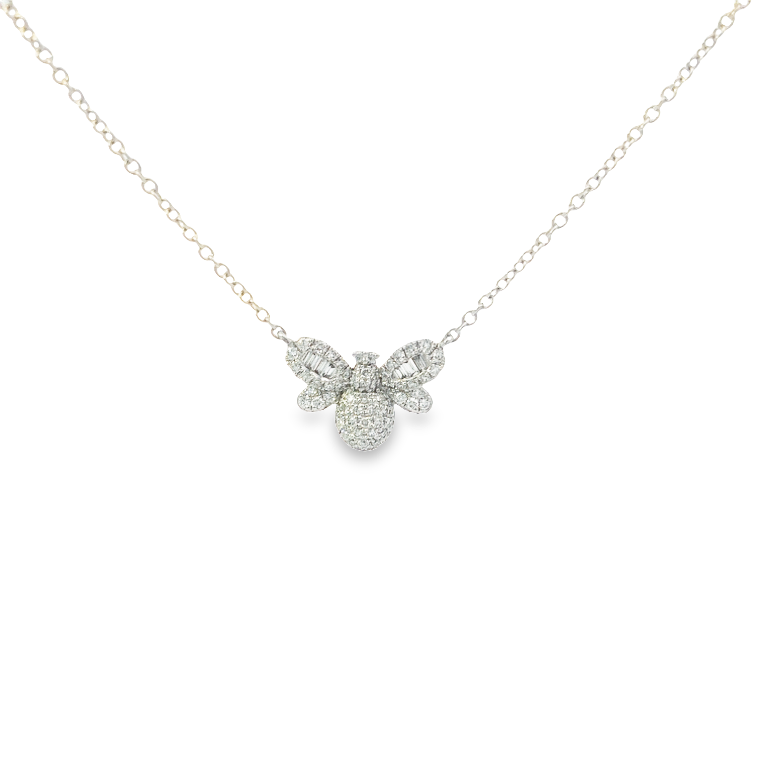 18K White Gold Diamond Bee Necklace