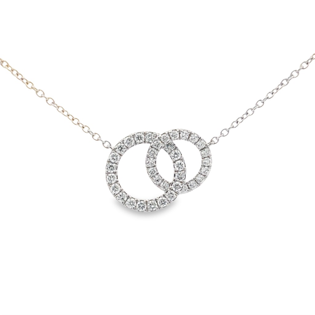 18K White Gold Diamond Interlocking Circles Necklace