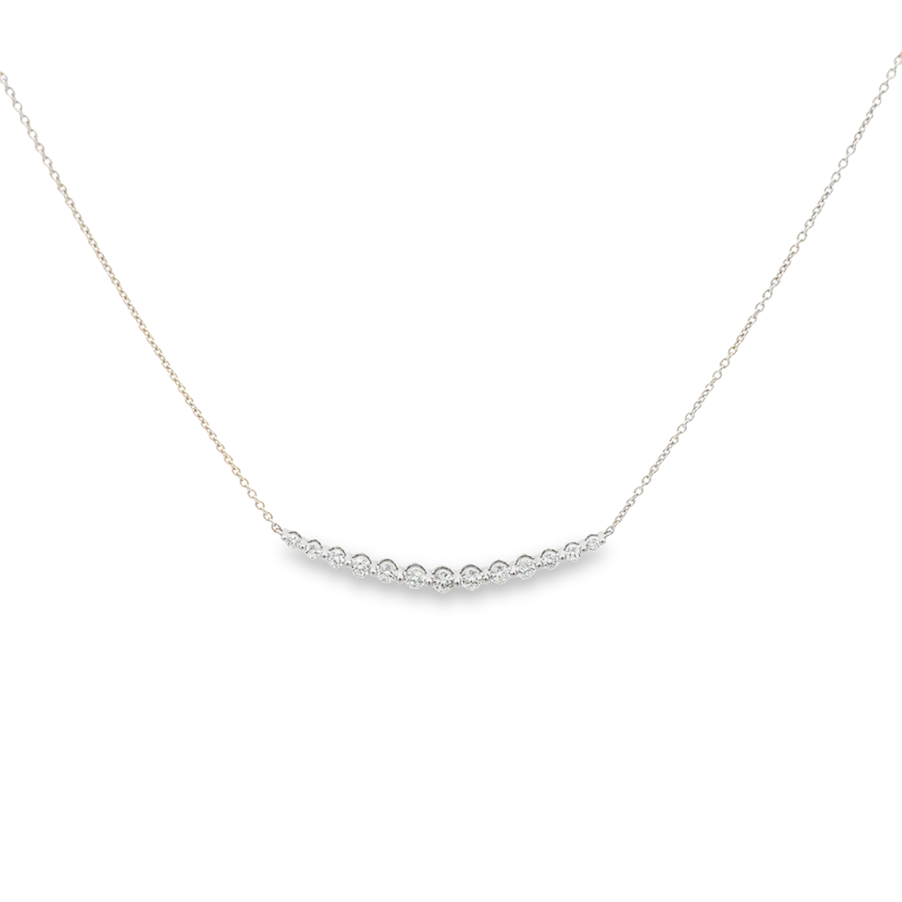 18K White Gold Diamond Curved Bar Necklace