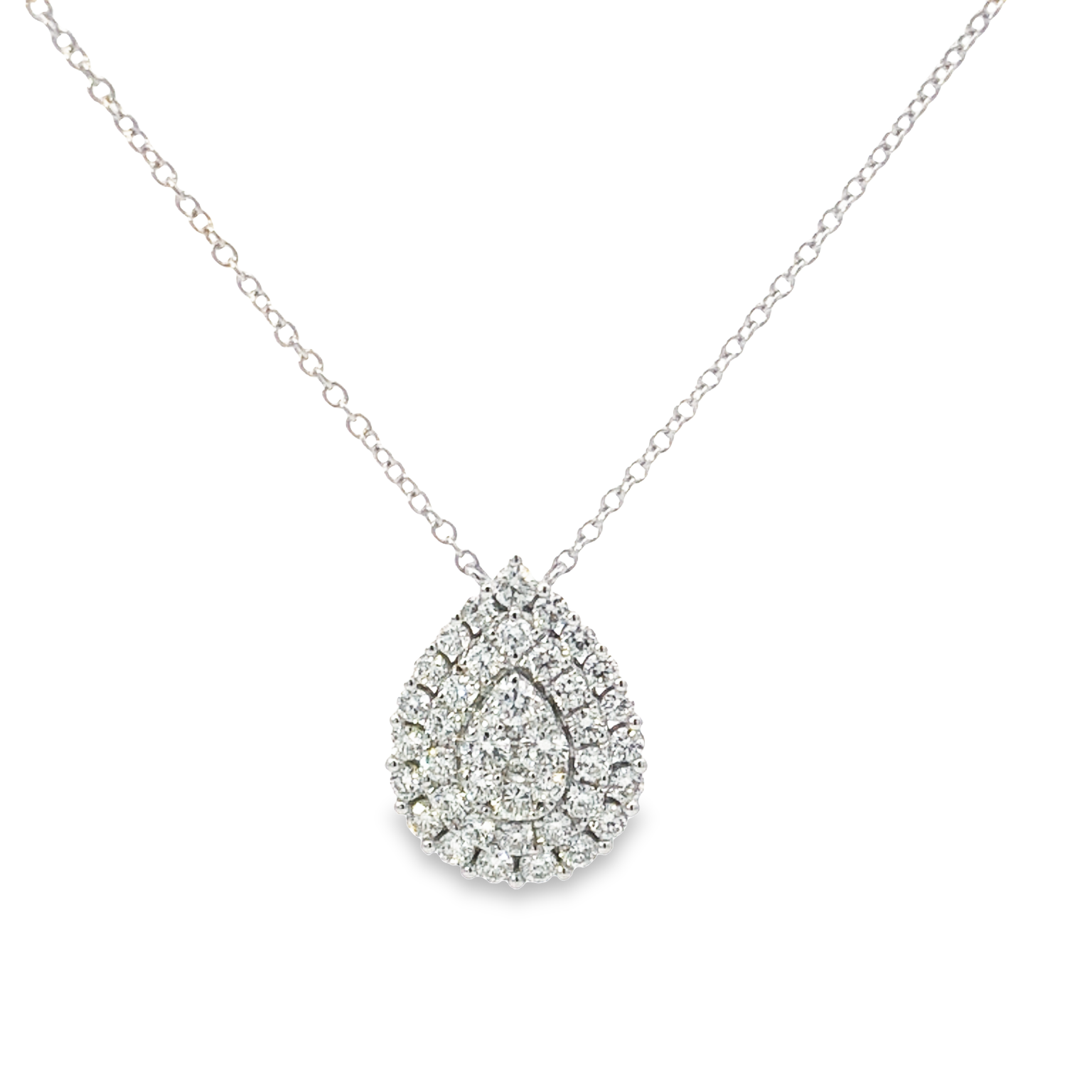 18K White Gold Diamond Teardrop Shape Necklace