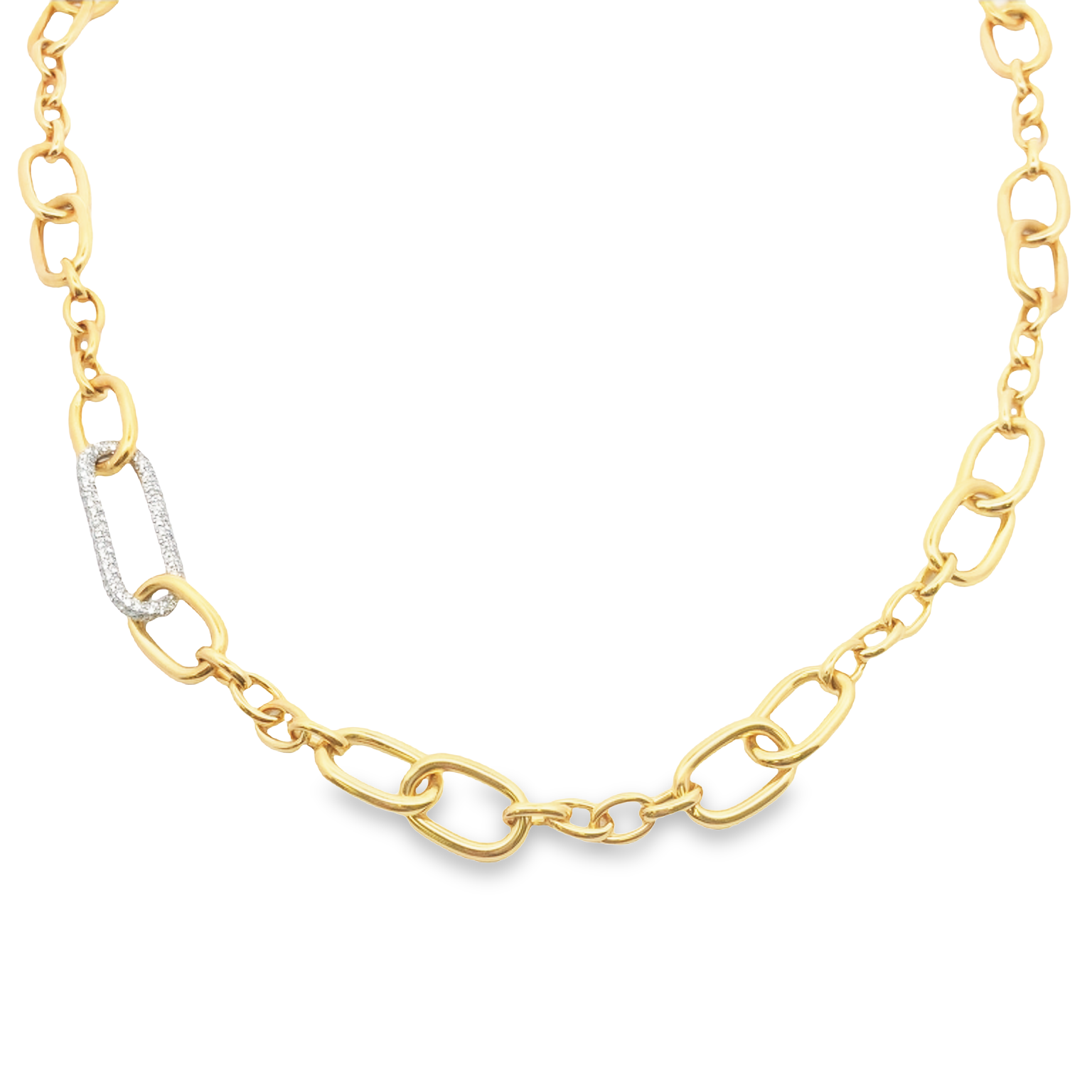18K Yellow and White Gold Diamond Oval Link Necklace