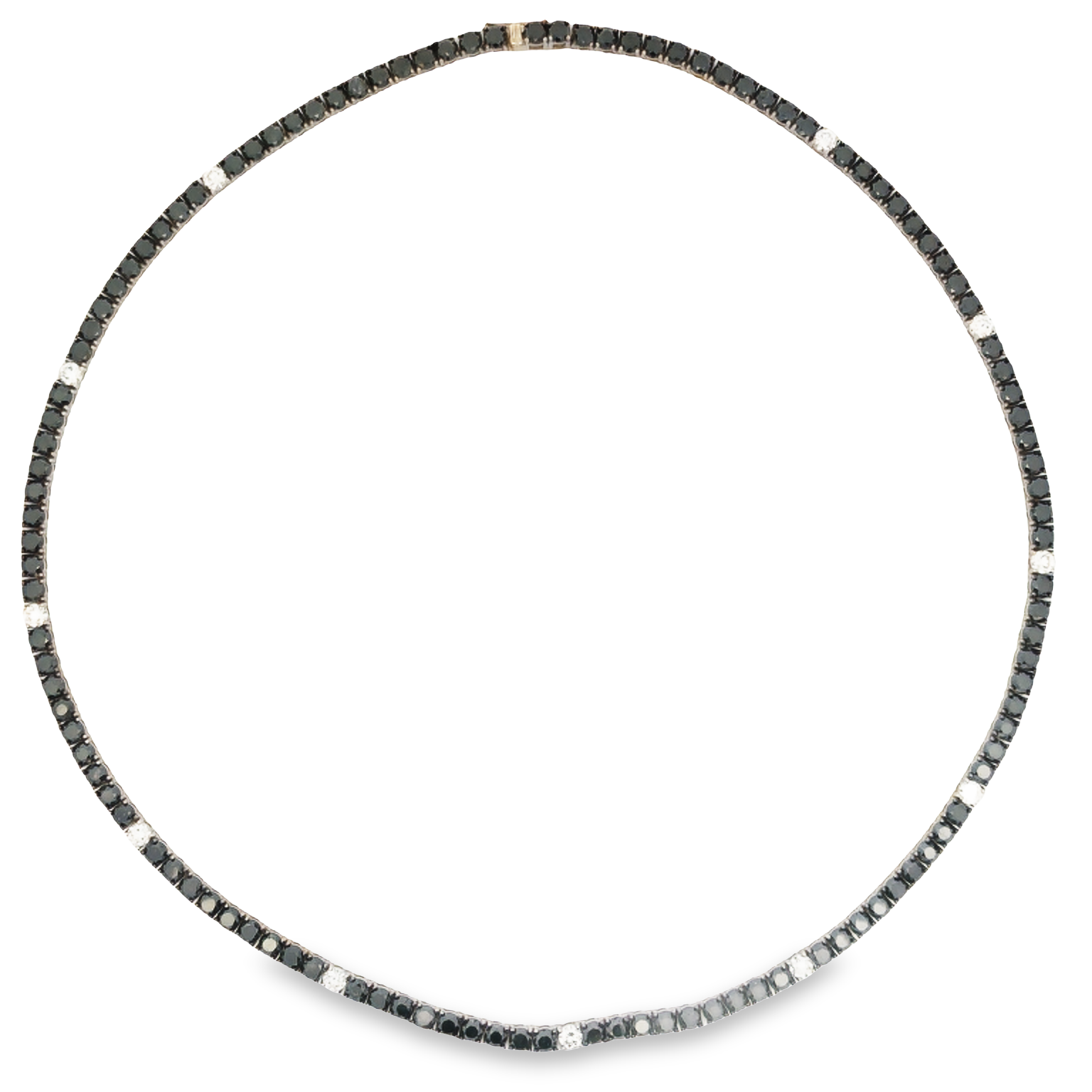 18K White Gold 20 White and Black Diamond Tennis Necklace