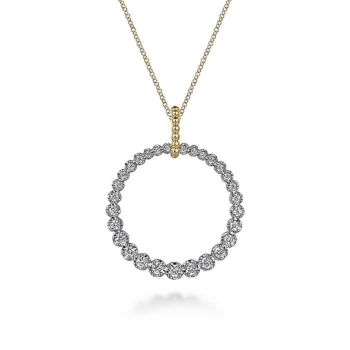 Gabriel & Co. 14K White and Yellow Gold Diamond Bujukan 30mm Drop Necklace