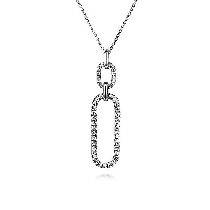 Gabriel & Co 14K White Gold Diamond Link Chain Drop Pendant Necklace