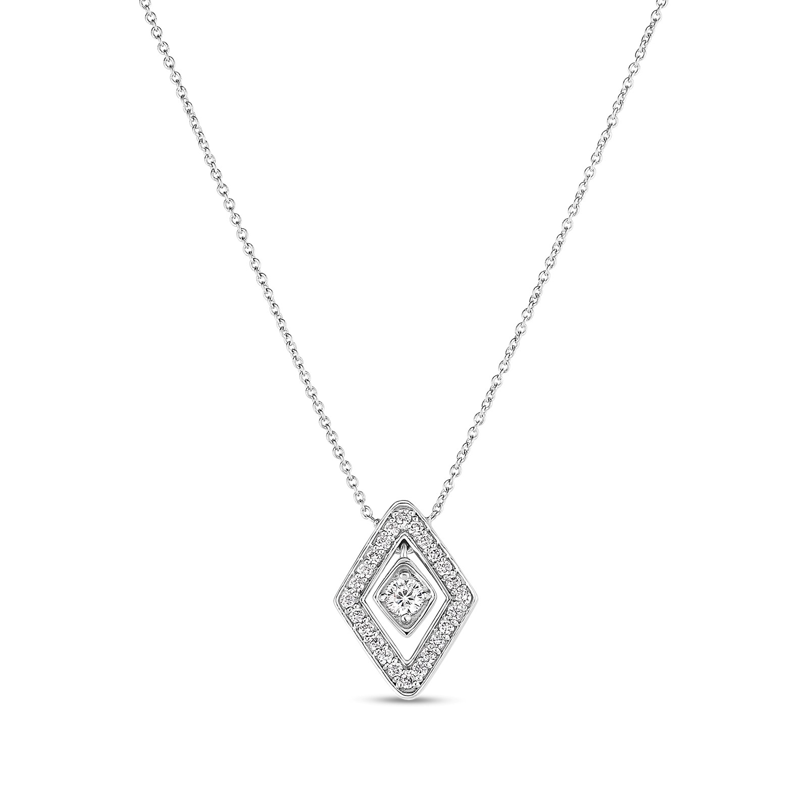 Roberto Coin 18K White Gold Diamond Small Lozenge Necklace