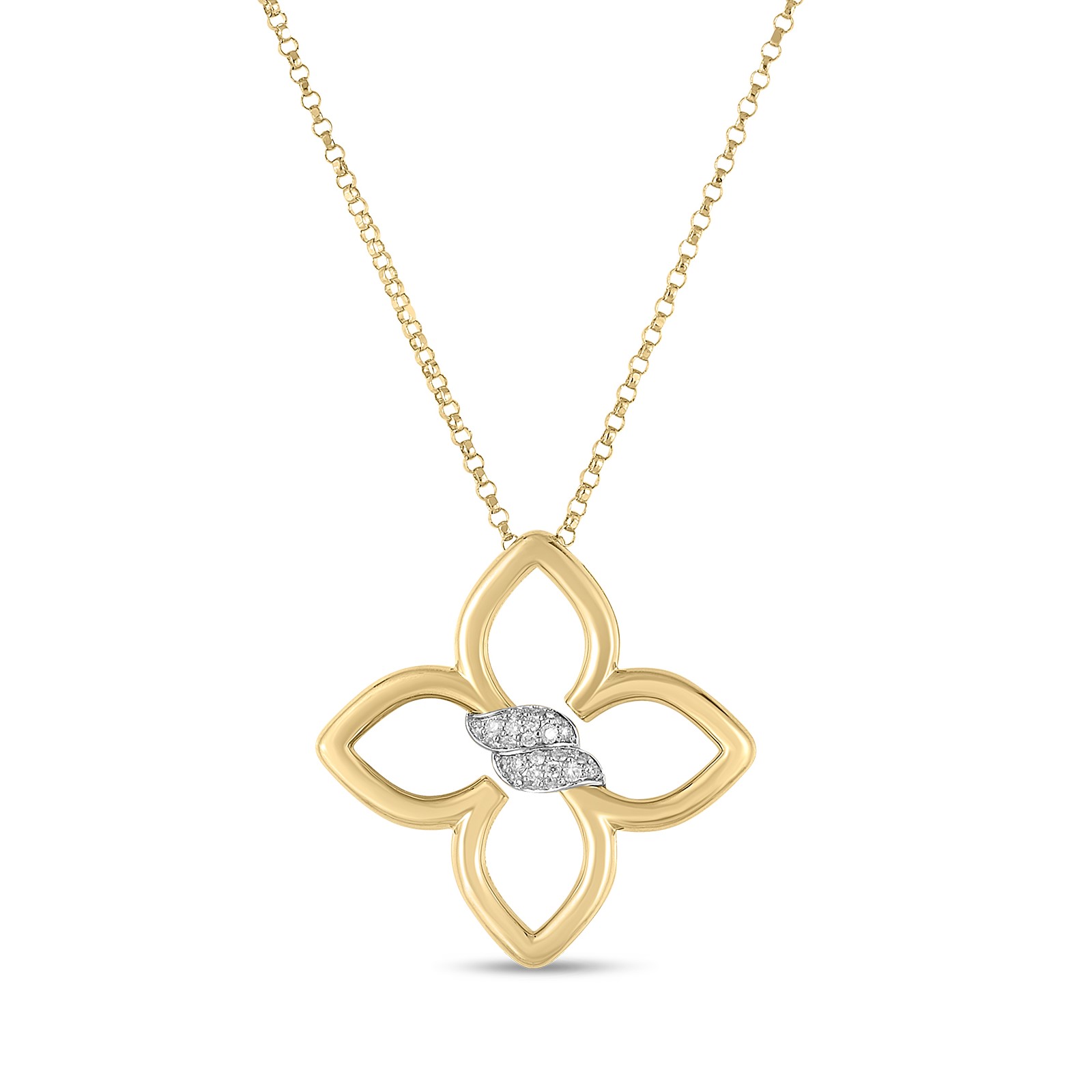Roberto Coin 18K Yellow and White Gold Cialoma Small Diamond Flower Necklace