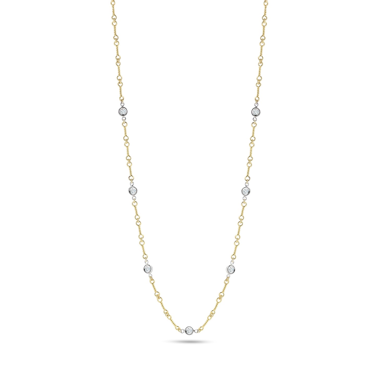 Roberto Coin 18K Yellow and White Gold Diamonds by the Inch 7 Station Dogbone Necklace